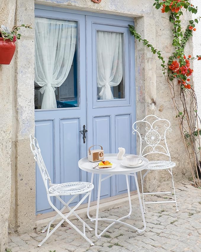 Small Side Round Table for Living Room Bedroom, Weather Resistant Outdoor Side Table Metal Patio Tables for Garden Porch Balcony Yard, Minimalist Short Round Tray Tables 17.7”D x 17.7”H, White