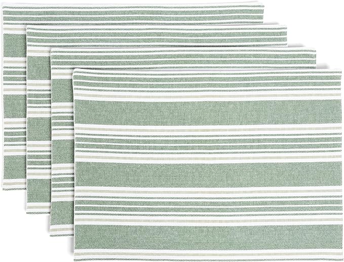 Over&Back Set of 4 Woven Placemats - Colorful Dining Table Mat - 100% Cotton - Machine Washable - Kitchen and Home Decor - Green - 14" L X 20" W
