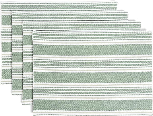 Over&Back Set of 4 Woven Placemats - Colorful Dining Table Mat - 100% Cotton - Machine Washable - Kitchen and Home Decor - Green - 14" L X 20" W