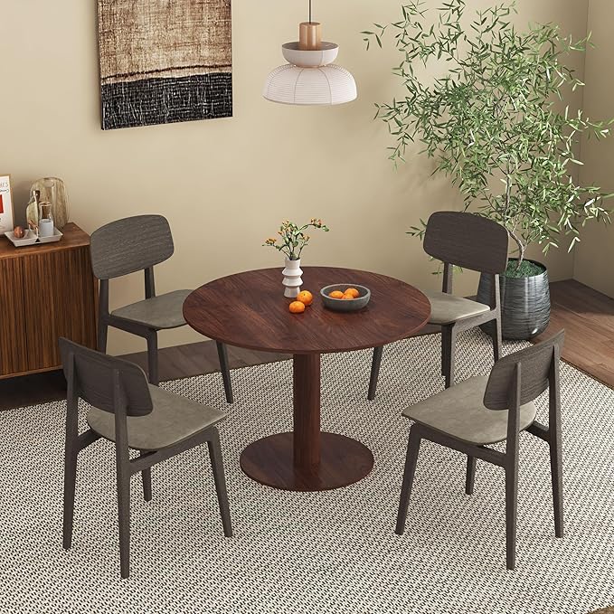 Round Dining Table, Circle Dining Table for 4-6 42 in, Modern Farmhouse Dinner Table Breakfast Tulip Table, for Kitchen/Small Space/Little Nook - Walnut