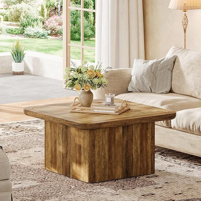 Tribesigns 31.5" Rustic Square Coffee Table, Farmhouse Wood Grain Living Room Center Table, Sturdy Cocktail Table with Thick Legs, Modern Vintage Accent Table, Easy Assembly, Brown