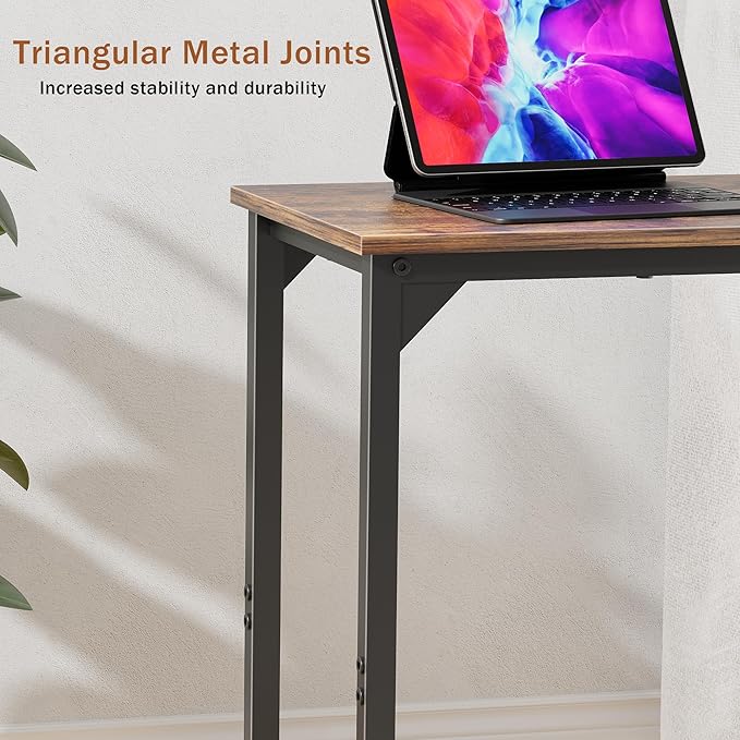 C-Shaped Side Table, C-Table for Sofa, Couch Table with Metal Frame, Large Surface Sofa Table for Living Room（Brown）