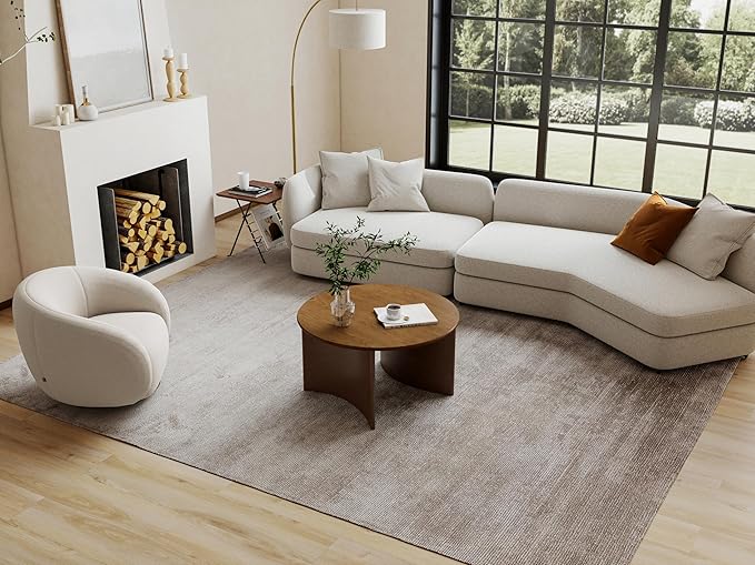 31.5" Mid Century Modern Coffee Table for Living Room, Round Table with Rubber Legs, Small Unique Cocktail Tea Table for Living Room Bedroom Apartment Small Space, Walnut