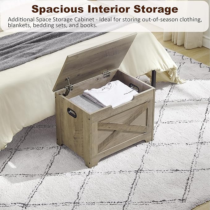 IDEALHOUSE Storage Bench, 23.6" Retro Wooden Storage Chest with 2 Safety Hinges, Loads 300 lb, Easy Assembly, Storage Ottoman Bench for Bedroom Entryway Living Room, Grey