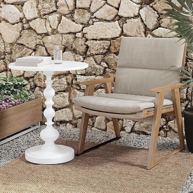 Metal Small End Table,Vintage Matte Black Round Side Table Nightstand for Bedside or Sofa,Small Accent Pedestal Table for Living Room Corners Bedroom Patio and bar (Light White)