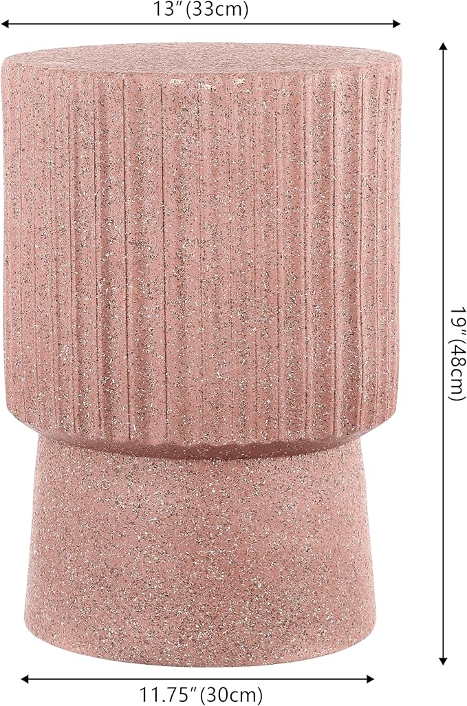 JONATHAN Y TBL1102C Louisa 19" Modern Art Deco Tambour Indoor/Outdoor Accent Table Art Deco, Minimalist, Contemporary, Bohemian, Mid-Century, Patio, Garden, Bathroom, Living Room, Pink Terrazzo Finish