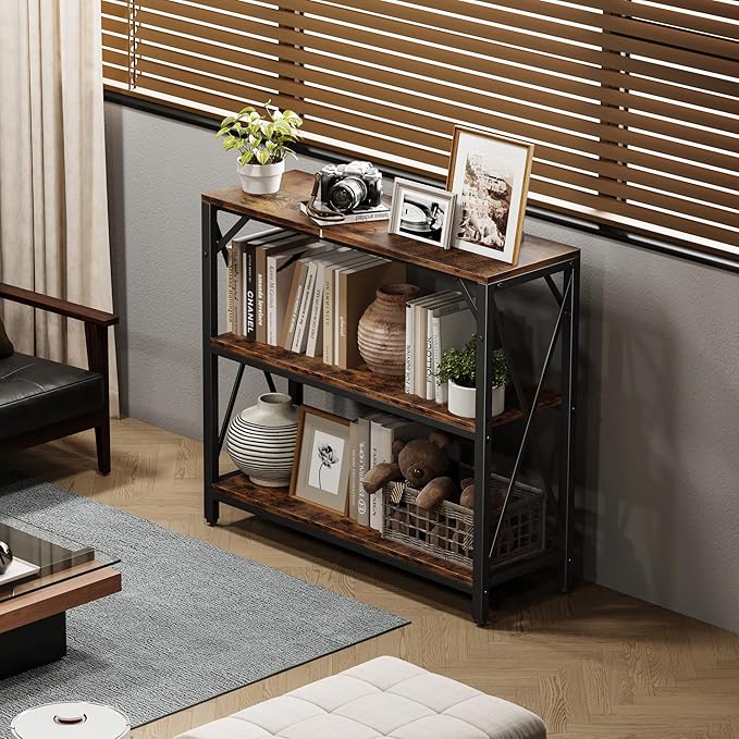 Homeiju Console Table 31.5" Width, 3-Tier Entryway Table with Storage, Industrial Sofa Table with Open Shelves, Foyer Tables for Entryway, Hallway, Kitchen, Living Room and Bedroom, Rustic Brown