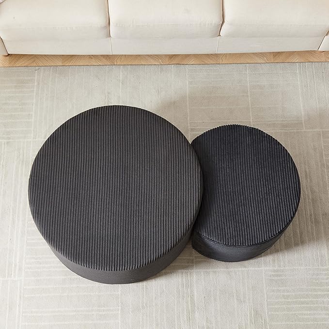 WILLIAMSPACE 50" Foam Nesting Coffee Table Set of 2, Modern Upholstered Round Center Tables for Living Room, Accent Side Tea Table Ottoman, No Assembly - Black