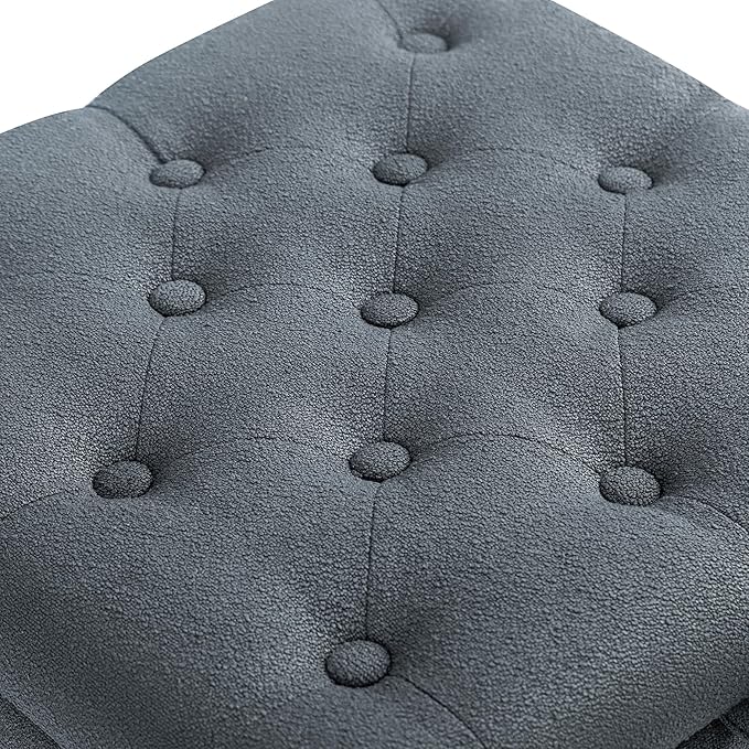 Adeco 18" Grey Square Storage Ottoman with Tray, Small Cube Ottoman Coffee Table with Decorative Fashion Paris Nails, Dorm Room, Bedroom, or Living Room