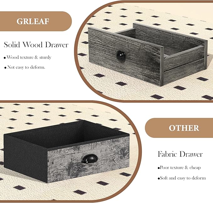 GRLEAF 47" Console Table with Outlets & USB Ports – Narrow Entryway Table with 3 Drawers and Storage Shelves, Power Strip Sofa Table for Living Room, Hallway, Kitchen, Foyer – Grey Wood Finish