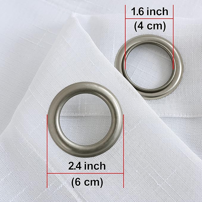 Sheer Curtains Faux Linen Semi Voile Light Filtering Drapes Pair for Bedroom Living Room, Set of 2 Grommet Top Window Curtain Panels (Each 54 x 84 Inch, White)