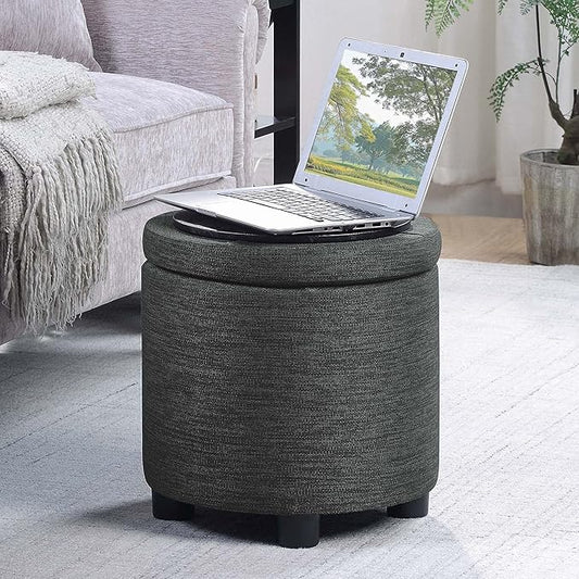 Designs4Comfort Round Accent Storage Ottoman with Reversible Tray Lid