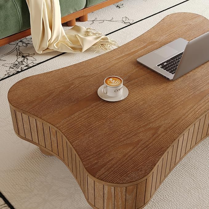 42.5" Lift Top Fluted Coffee Table with Hidden Storage Compartment, Modern Cloud-Shaped Wooden Center Table Cocktail Tea Table with Curved Safety Corners and Adjustable Height, Walnut