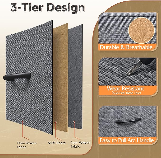 WLIVE Grey Dresser TV Stand for 45, 50, 55 inch TV, Entertainment Center with LED Lights & Charging Station, Chest of Drawers with 8 Fabric Drawers and Open Storage Shelves for Living Room, Hallway