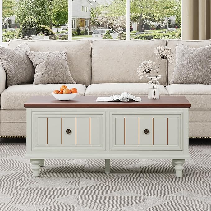 Lift Top Coffee Table for Hidden Compartment, 39" Wood Rectangular Center Table with Lift Tabletop, Sturdy Space-Saving Dining Table for Living Room Home Office Small Space (Beige)