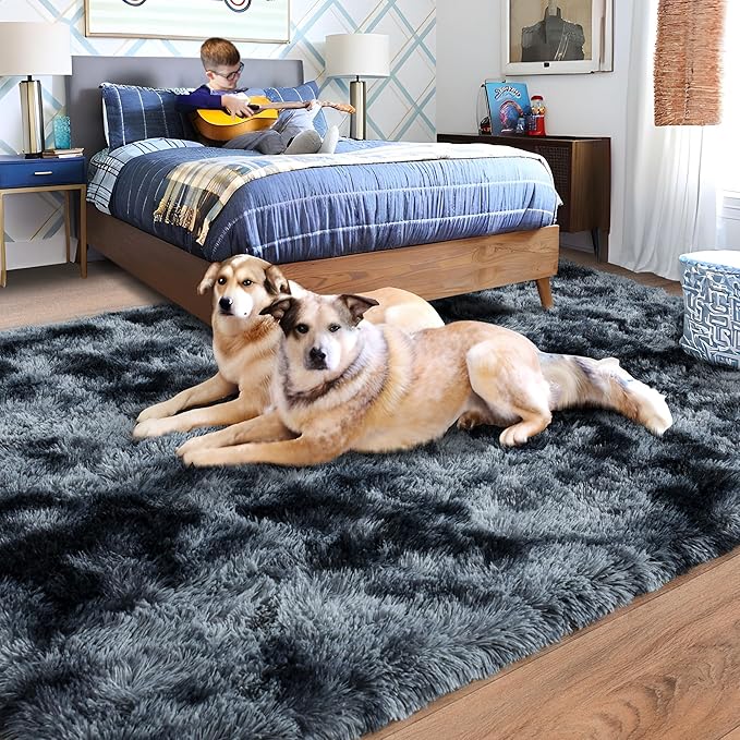 Rugs for Living Room 5x7, Soft Shaggy Modern Shag Area Rug for Bedroom, Upgrade Non-Slip Plush Fluffy Carpet for Kids Boys Girls Room Home Decor Aesthetic, Blue Grey