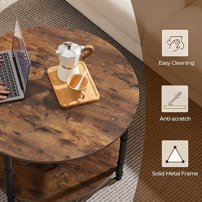 Yaheetech Round Coffee Table, 2 Tier Coffee Table for Living Room, Modern Center Tables with Storage, Easy to Assemble, 35.5 x 18 Inches Rustic
