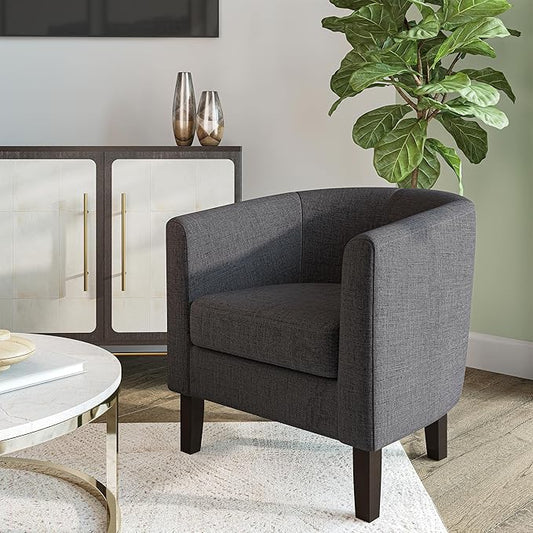 BELLEZE Living Room Chairs Set of 2, Linen Round Accent Barrel Chairs, Club Tub Sofa Chairs for Bedroom, Corner Chairs with Flared Legs and Cozy Soft Padding - Highland (Gray)