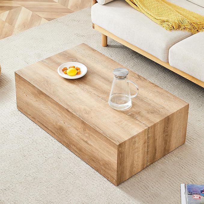 39.3" Rectangular Wood Coffee Table, Modern Coffee Tables in Natural Wood Finish for Living Room, Contemporary No Assembly Wooden Center Cocktail Table for Bedroom, Reception Room