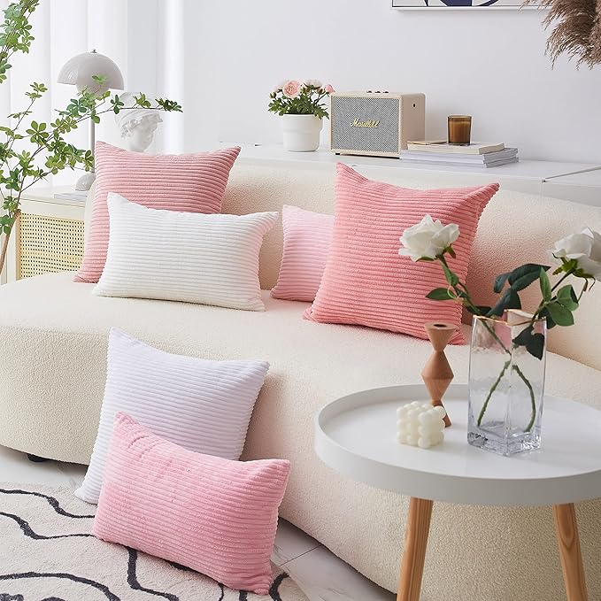 Home Brilliant Corduroy Throw Pillow Covers 16x16 Gifts for Her Accent Pillows 2 Pack Pink Throw Pillows for Couch Bedding Room, 40cm, 2 Pack, 16 x 16 Inch, Coral