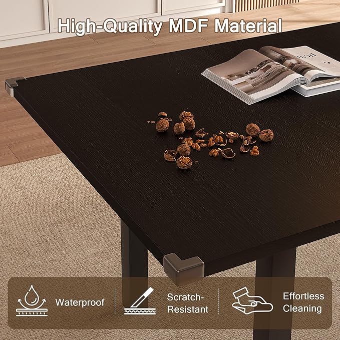 Modern Extendable Dining Table for 4-6, 63" Farmhouse Kitchen Table, Rectangular Dining Room Tables for Dining, Kitchen, Office, Living Room, Wooden Tables, Space Saving (Black)