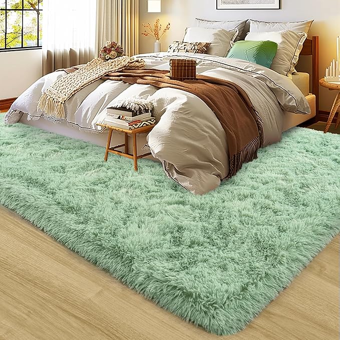 Ultra Fluffy Rug for Living Room Bedroom, 5x7 Fuzzy Large Area Rug for Living Room, Plush Soft Shag Carpet for Girl Boy Kids, Non Slip Rug Modern Indoor Home Decor Aesthetic, Sage Green