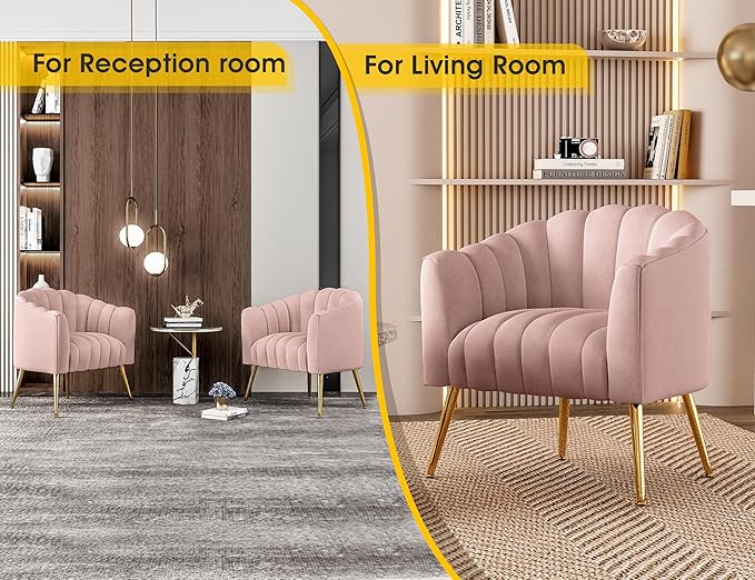 Oversized Pumpkin Couch Accent Chair, Modern Comfy Velvet Upholstered Barrel Chairs, Luxury Single Sofa Armchair for Living Room, Waiting Room, Office and Vanity, (Pink)