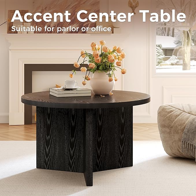 Luoxiao Small Round Coffee Table for Living Room Minimalist Center Table for Small Space Modern End Table with Adjustable Feet Pads Black