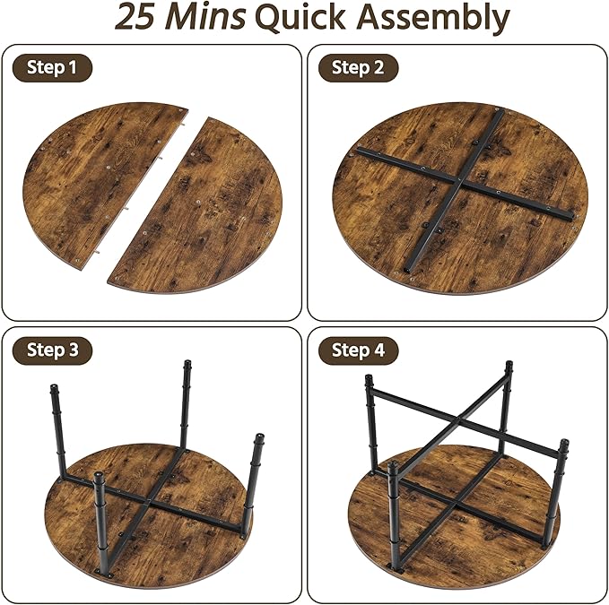 Yaheetech Round Coffee Table, Small Coffee Table for Living Room, Rustic Wood Circle Modern Center Table with Sturdy Metal Legs, Easy to Assemble, 35.5 x 18 Inches