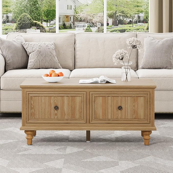 Lift Top Coffee Table for Hidden Compartment, 39" Wood Rectangular Center Table with Lift Tabletop, Sturdy Space-Saving Dining Table for Living Room Home Office Small Space (Natural)