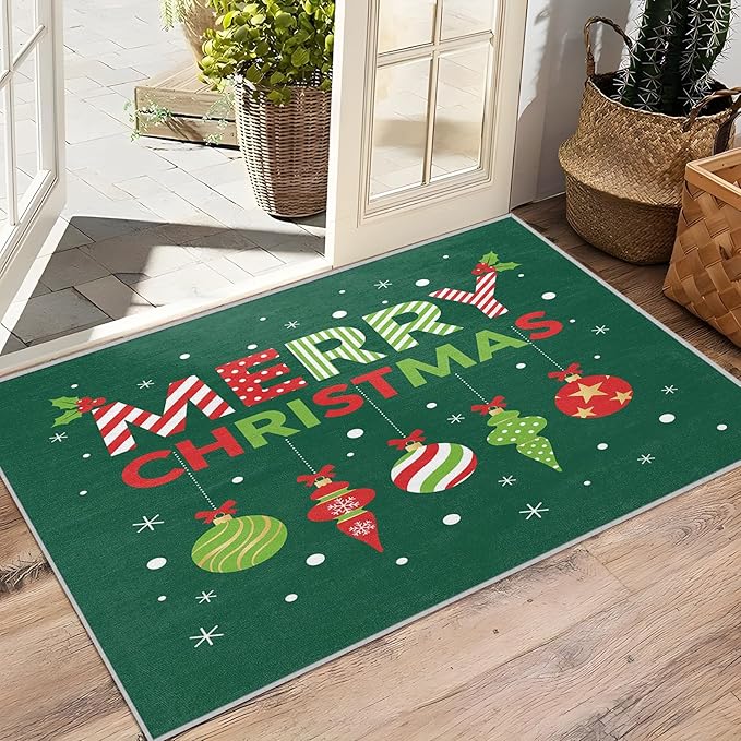 Merry Christmas Rug Indoor - 5x6 Rug, Christmas Ornament Living Room Rugs, Xmas Bedroom Rugs, Modern Xmas Carpet, Holiday Kids Home Decor & Gifts
