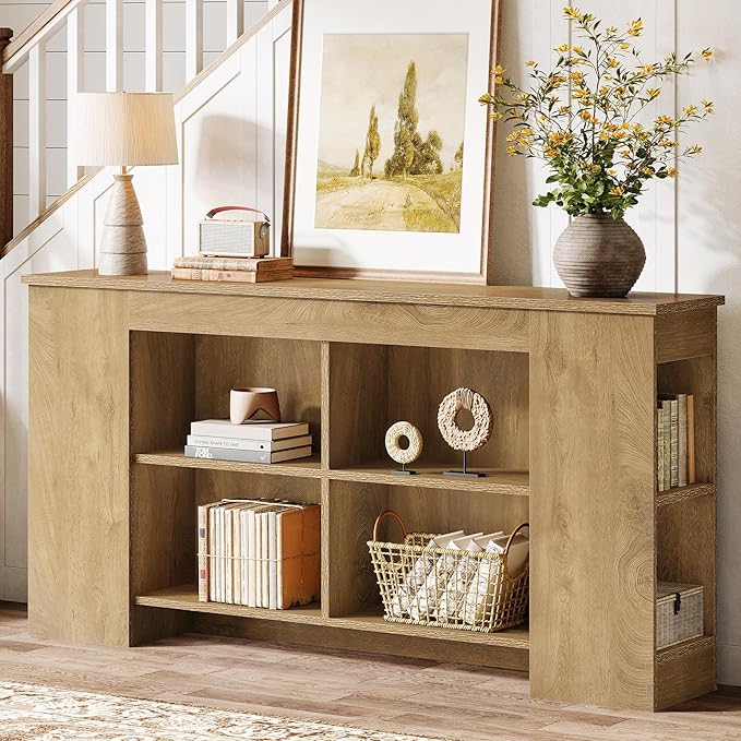 Tribesigns Console Table with Storage, 63" Farmhouse Wooden Entryway Sofa Table, Heavy Duty Console Cabinet for Living Room, Hallway, Entrance, Brown