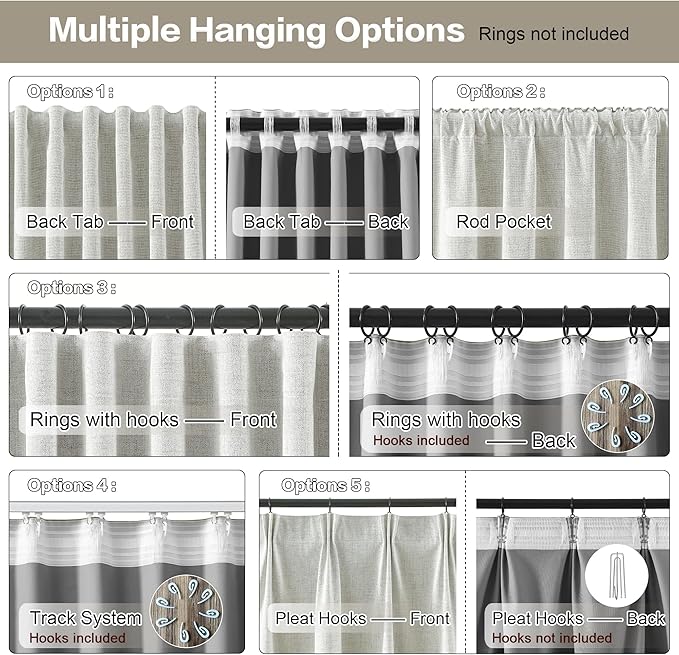 RAIN CITY 132 Inch Blackout Curtains Panels Set,Linen Textured Custom Curtains High Ceiling to Floor Rod Pocket Back Tab Farmhouse Dark Out Window Drapes for Living Room 11ft Length,Natural Cream