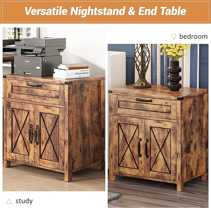 Maupvit End Table, Farmhouse End Table Narrow Side Table for Living Room, Sofa Side Table with Drawer and Storage Cabinet, Small Nightstand for Bedroom (Retro-Fire 2)