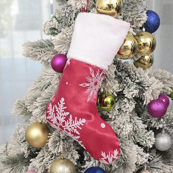 Flash World 36 Inch Large Christmas Tree Skirt Xmas Soft Cover Mat Decor Snowflake Collar Farmhouse Tree Skirt for Holiday Ornaments Party Home Indoor Decorations (Flocking Red, 48INCH)