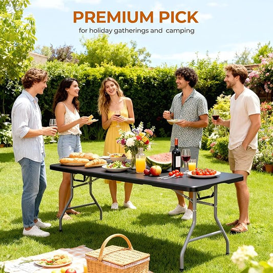 5Ft Folding Table Heavy Duty Foldable Table Lightweight Plastic Table with Reinforced Legs for Indoor Outdoor Use Perfect Portable Tables Folding for Parties, BBQs, Weddings, Camping Black