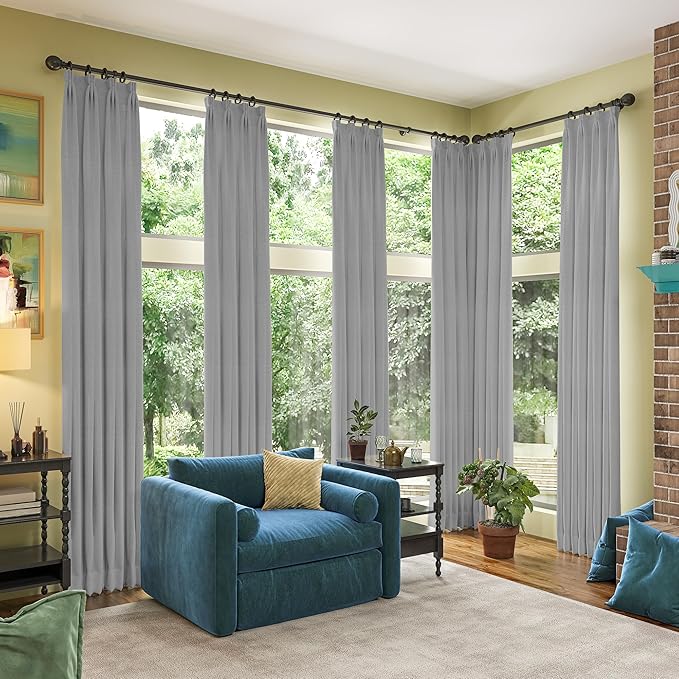 RAIN CITY Grey Blackout Curtains&Drapes 126 Inch Long, Back Tab Pinch Pleated Look Draperies with Hooks Thermal Curtains for High Living Room Sliding Door 50 Wide Set of 2