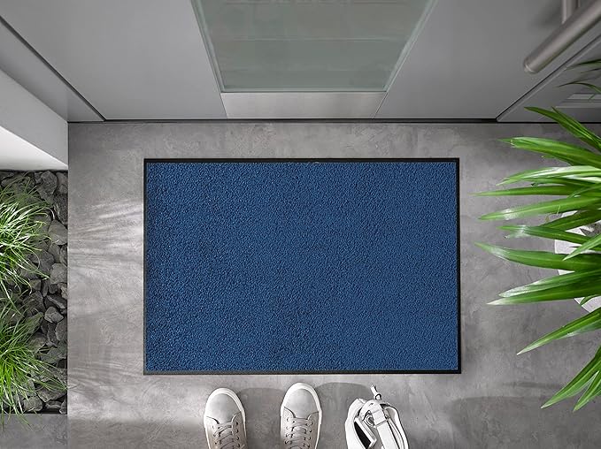 Wash and Dry Monotone Navy Blue Non-Slip Washable Doormat Rug 24x35 in (Medium)