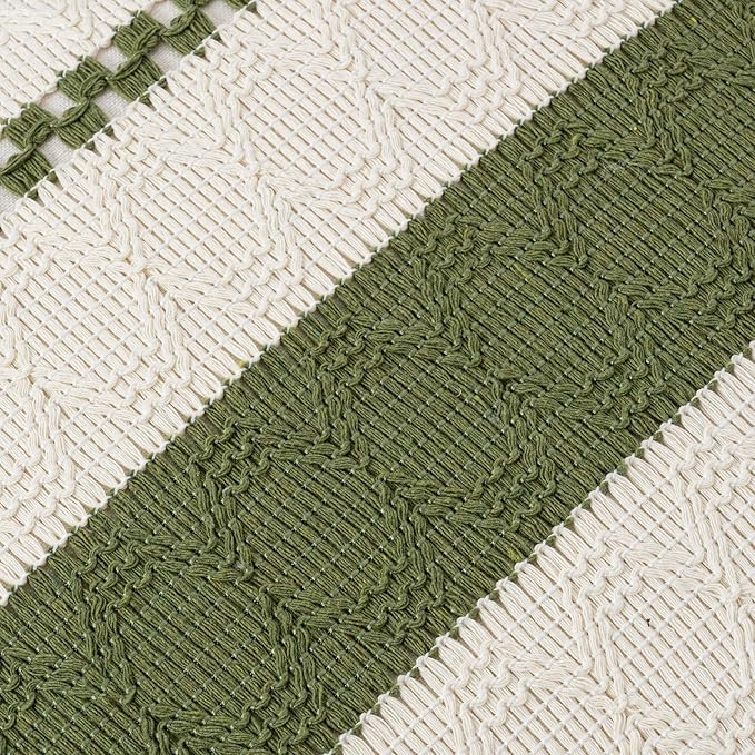 Fancy Homi Set of 2 Boho Moss Green Long Lumbar Decorative Throw Pillow Cover 12x24 Inch for Couch Bed Sofa Chair, Modern Organic Farmhouse Home Decor, Soft Cotton Cute Accent Rectangle Cushion Case