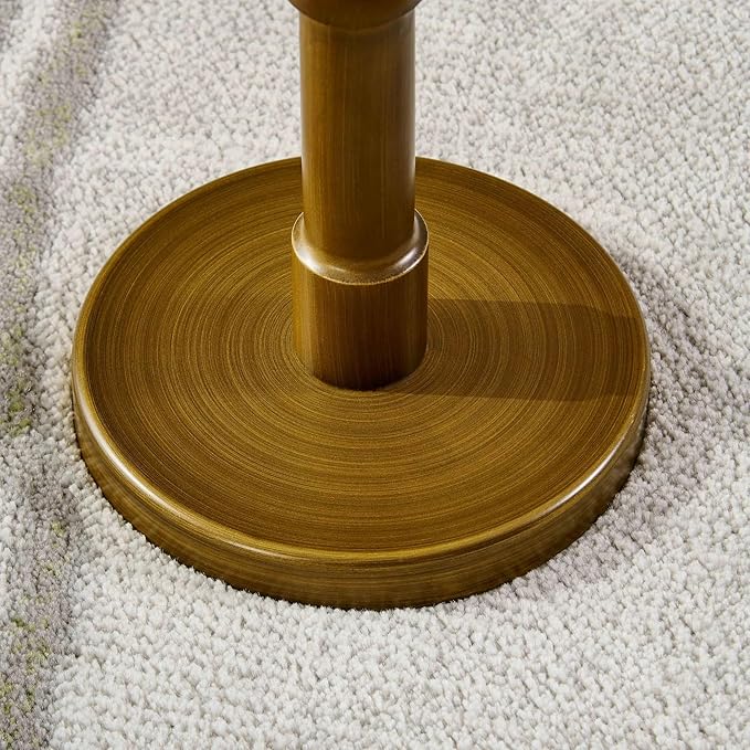 Adjustable-Height Drink Table, Marble Pedestal Side Table, Modern Round End Table, Cocktail Accent Table with Metal Brass Base, Small Side Table for Small Spaces (Black)