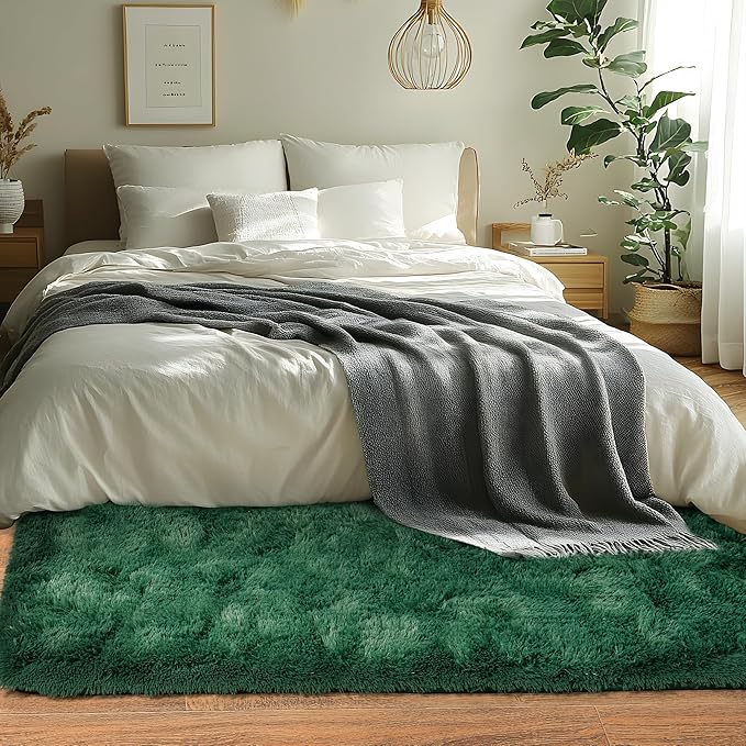 Runner Rugs for Bedroom 2x6 Rug Runners for Hallways Non Slip Soft Shag Bedside Rug, Fluffy Area Rug Throw Rugs for Living Room, Floor Carpet Runner for Nursery Kids Dorm, Blackish Green