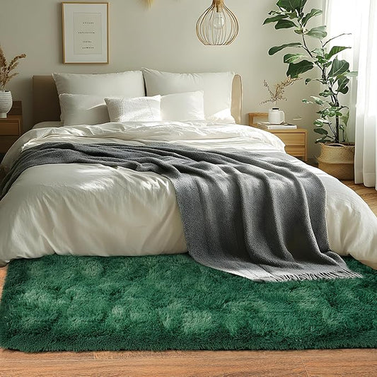 Runner Rugs for Bedroom 2x6 Rug Runners for Hallways Non Slip Soft Shag Bedside Rug, Fluffy Area Rug Throw Rugs for Living Room, Floor Carpet Runner for Nursery Kids Dorm, Blackish Green