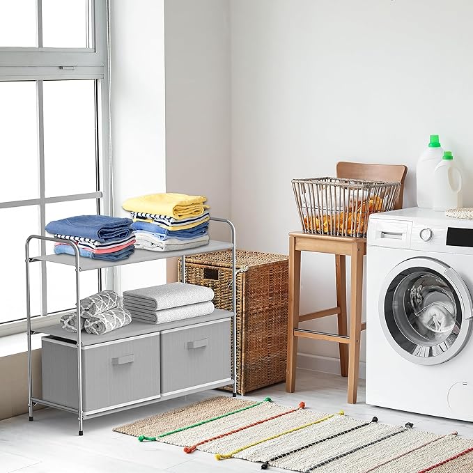 Simple Houseware 3-Tier Closet Storage with 2 Drawers, Grey