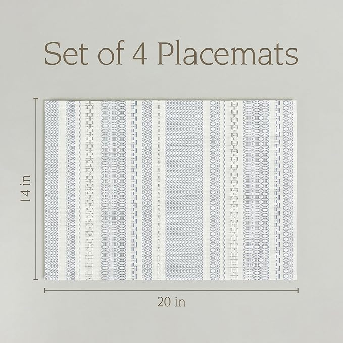 Over&Back Set of 4 Reversible Woven Placemats - Colorful Dining Room Table Mat - UVA/UVB-Proof Polypropylene - Indoor and Outdoor Kitchen and Home Decor - Striped - Blue - Rectangle