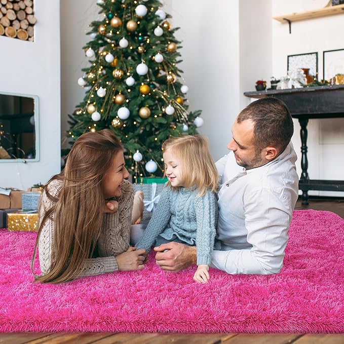 8x10 Large Area Rugs for Living Room, Ultra Fluffy Shag Rug for Bedroom, Modern Plush Soft Carpet for Girls Boys Kids Room Dorm Fuzzy Non Slip Rug for Home Decor Aesthetic, Hot Pink