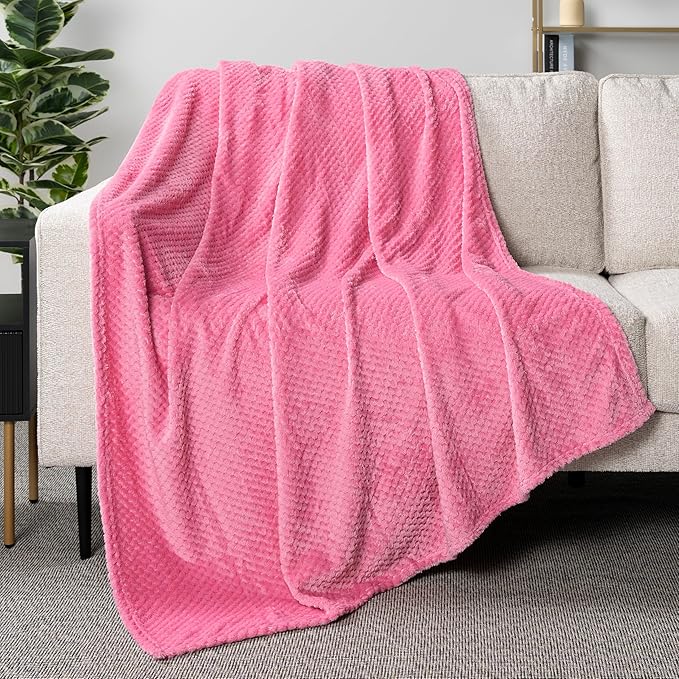 PAVILIA Hot Pink Throw Blanket for Couch Bed, Soft Fleece Throws for Sofa Chair, Fuzzy Waffle Textured Blanket, Cozy Warm Lightweight All Season Blanket Throw, 50x60