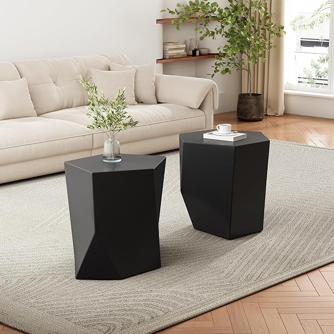 Nesting Coffee Table Set of 2, Modern Round Wooden Circle Accent Coffee Tables for Small Spaces Living Room Bedroom Balcony Office Drum Side Table