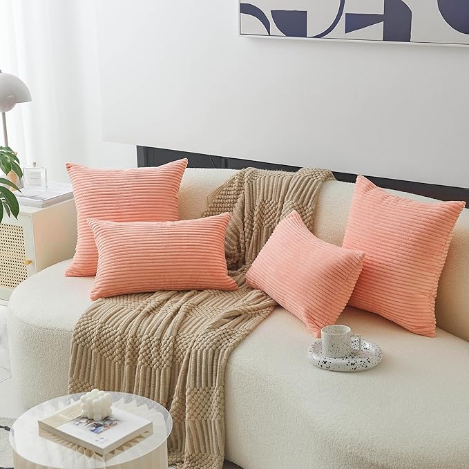Home Brilliant Pink Pillow Covers 60x60 cm Set of 2 Plush Velvet Corduroy Throw Euro Pillow Sham Soft Pillow Cover for Daily Gifts, 24 x 24 inch, Coral