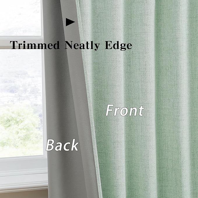 RAIN CITY Light Green Linen Blackout Curtains 72 Inch Long for Living Room,2 Panels Pinch Pleated Drape with Hooks Back Tab Boho Decor, Textured Full Black Out Curtains for Bedroom 50 x 72