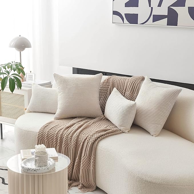 Home Brilliant Set 2 Couch Pillow Covers Decorative Throw Pillows Corduroy Bed Sofa Couch Gift Christmas Decor, 18x18 inch, Cream Cheese